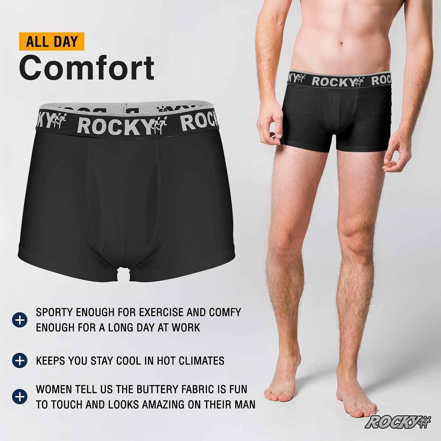 image:imageRocky Mens Boxer Briefs 4Way High Performance Pouch Underwear 2Pack TaglessBlack Grey Waistband