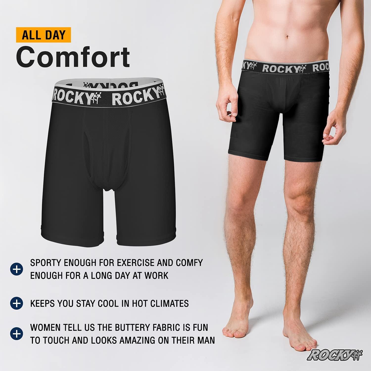 image:imageRocky Mens Boxer Briefs 4Way High Performance Pouch Underwear 2Pack TaglessBlack Grey Waistband