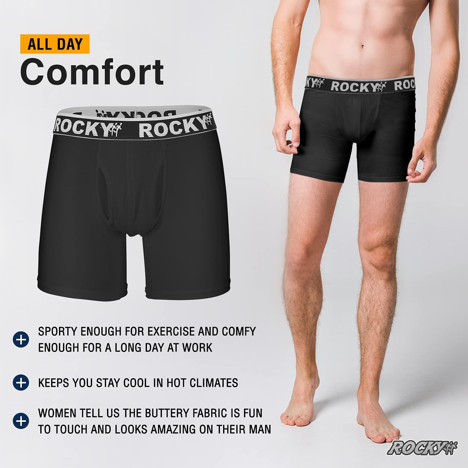image:imageRocky Mens Boxer Briefs 4Way High Performance Pouch Underwear 2Pack TaglessBlack Grey Waistband
