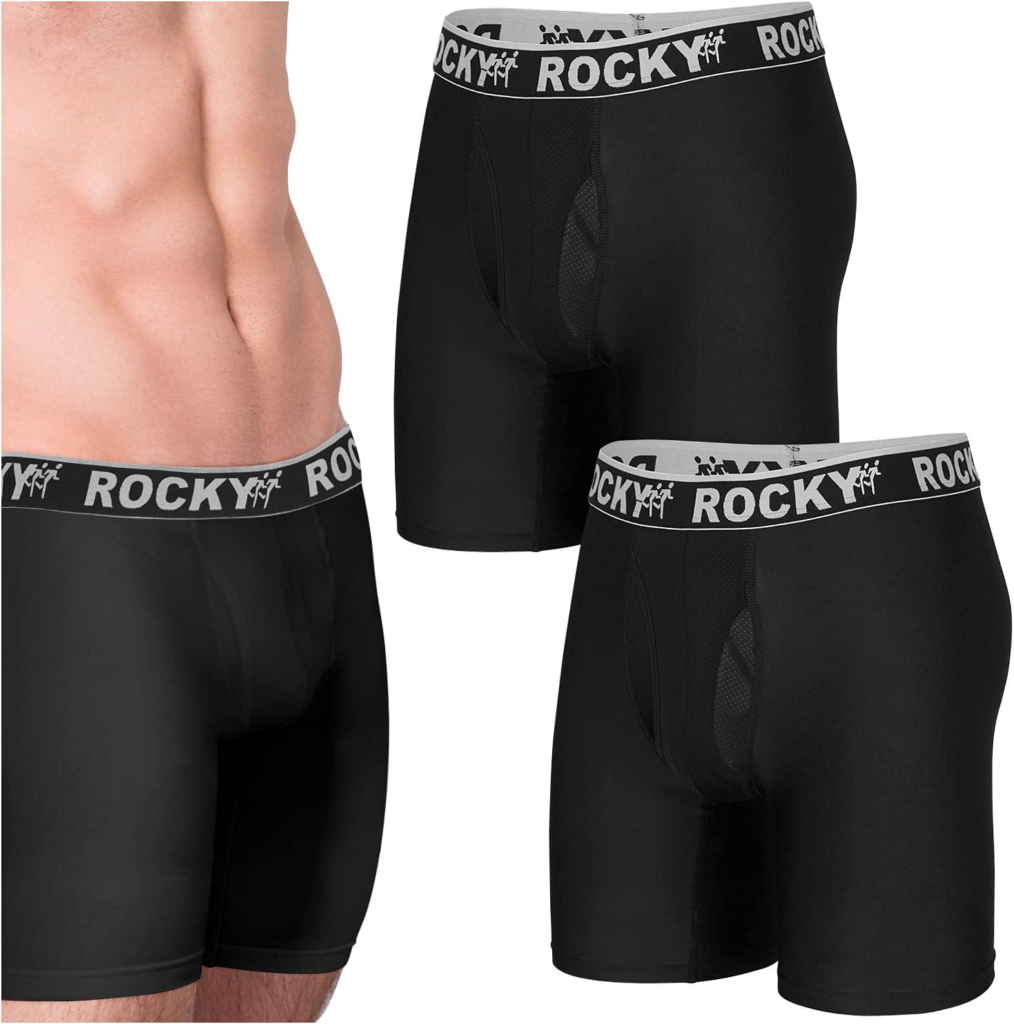 image:imageRocky Mens Boxer Briefs 4Way High Performance Pouch Underwear 2Pack TaglessBlack Grey Waistband