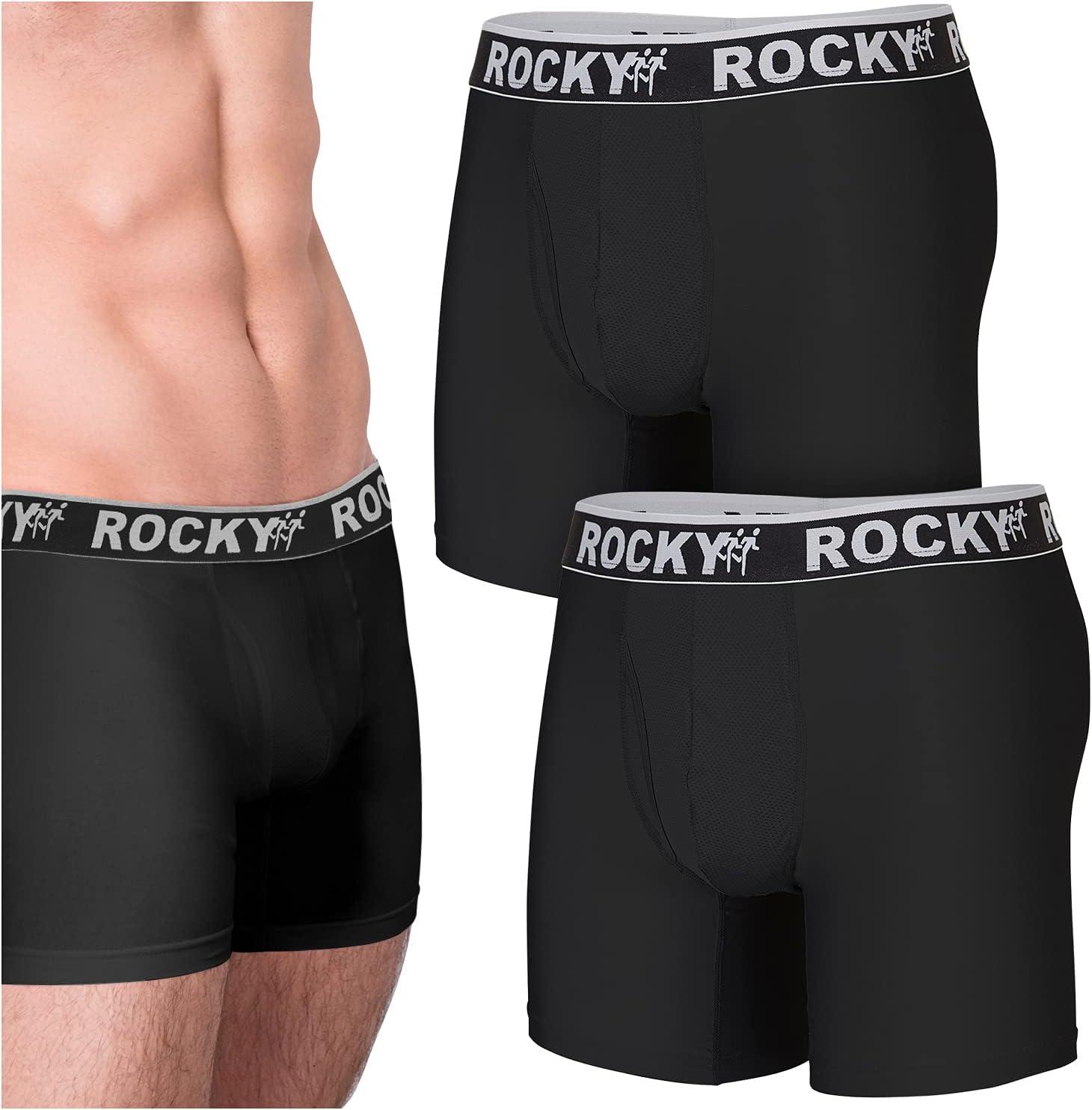 image:imageRocky Mens Boxer Briefs 4Way High Performance Pouch Underwear 2Pack TaglessBlack Grey Waistband