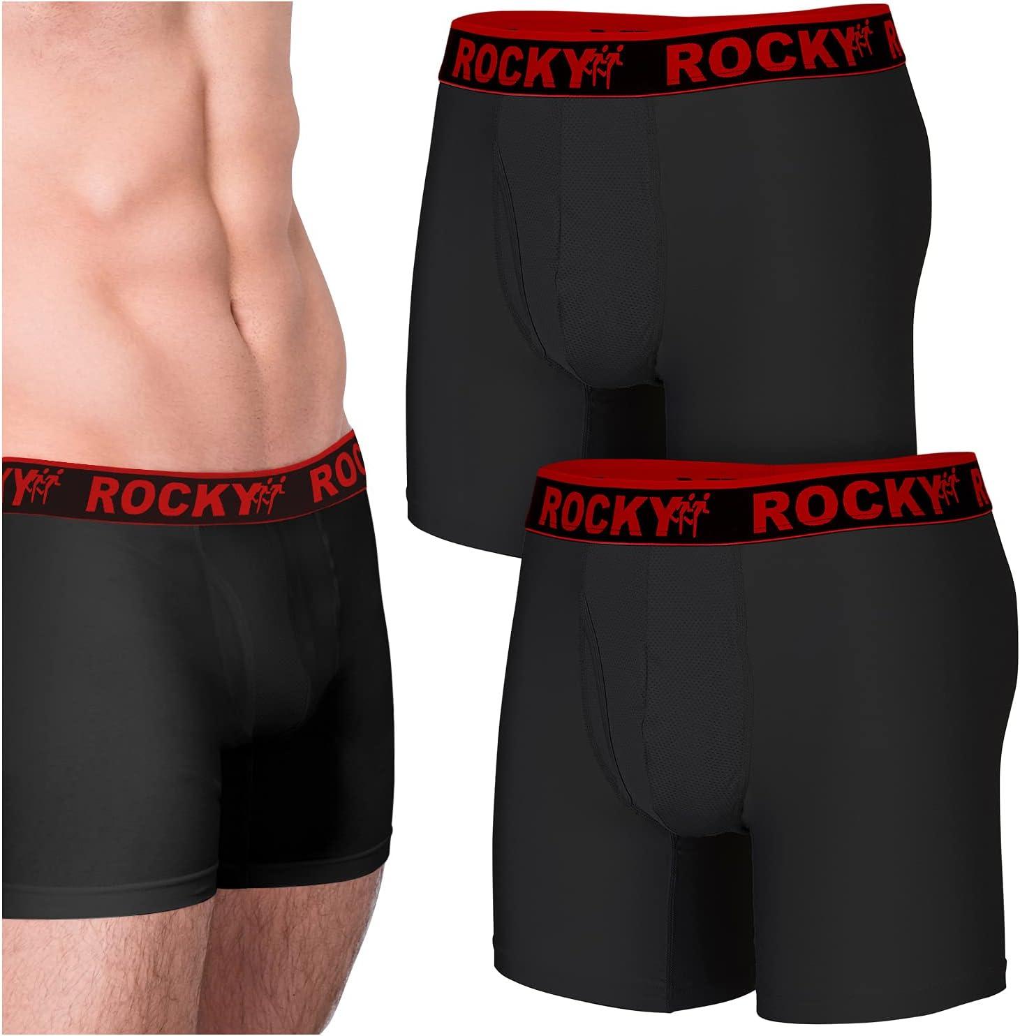 image:imageRocky Mens Boxer Briefs 4Way High Performance Pouch Underwear 2Pack TaglessBlack Red Waistband