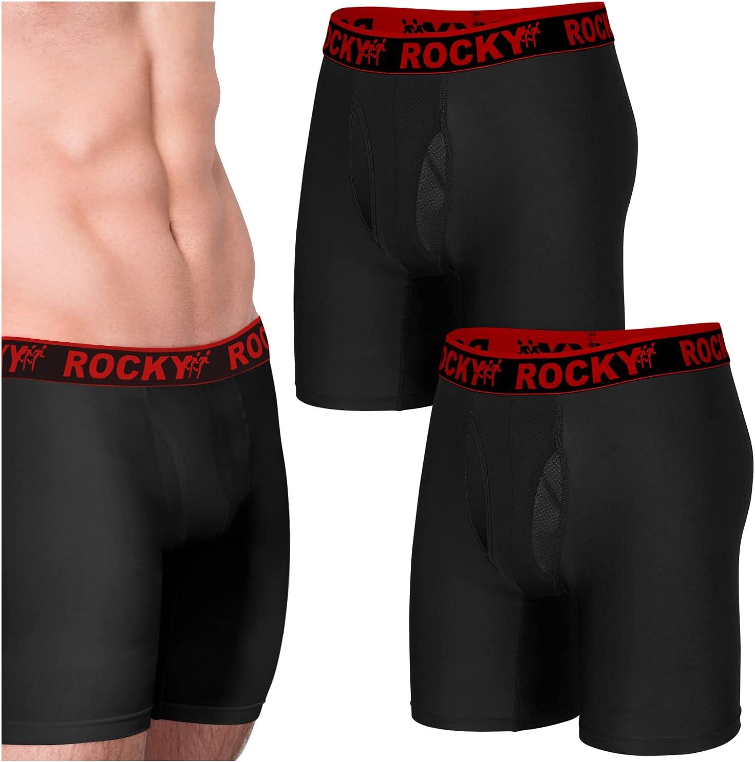 image:imageRocky Mens Boxer Briefs 4Way High Performance Pouch Underwear 2Pack TaglessBlack Red Waistband