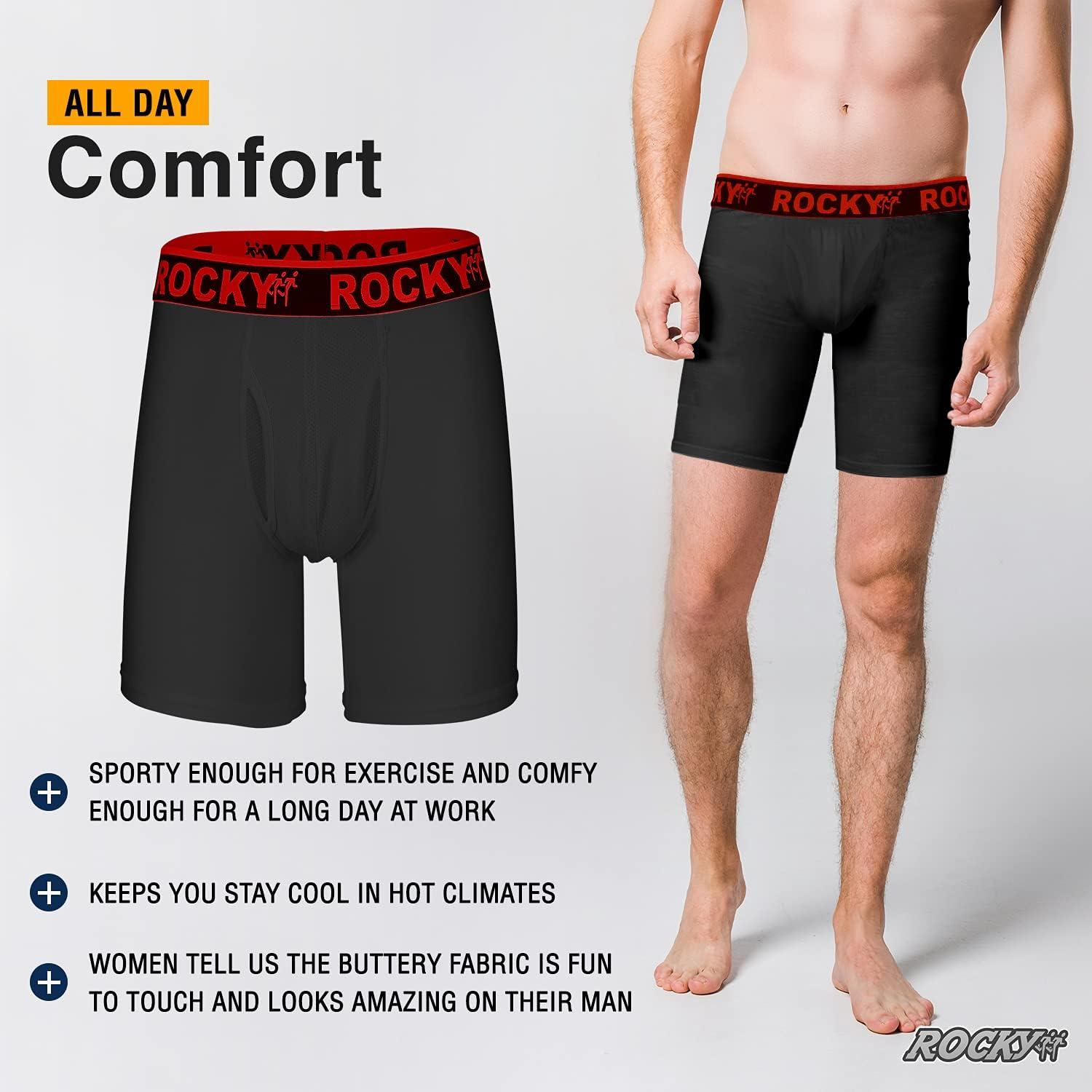 image:imageRocky Mens Boxer Briefs 4Way High Performance Pouch Underwear 2Pack TaglessBlack Red Waistband