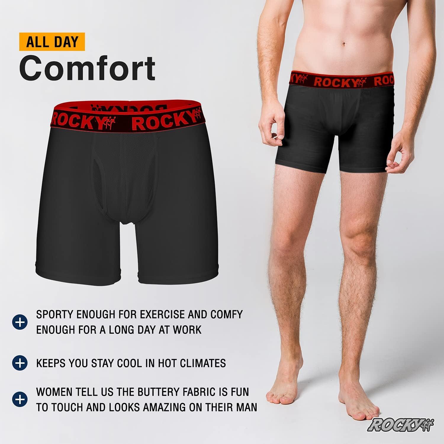 image:imageRocky Mens Boxer Briefs 4Way High Performance Pouch Underwear 2Pack TaglessBlack Red Waistband