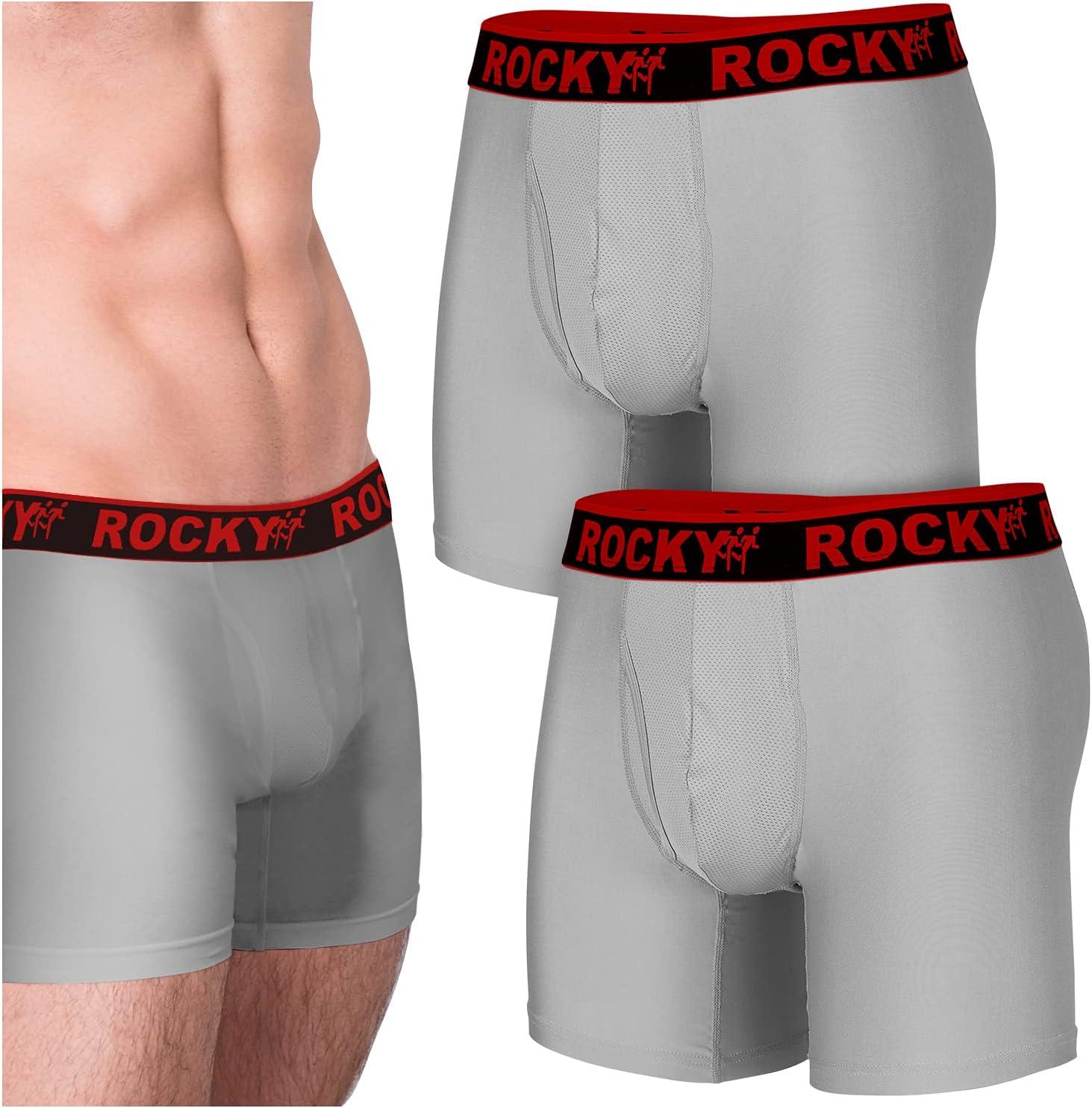 image:imageRocky Mens Boxer Briefs 4Way High Performance Pouch Underwear 2Pack TaglessGrey Red Waistband