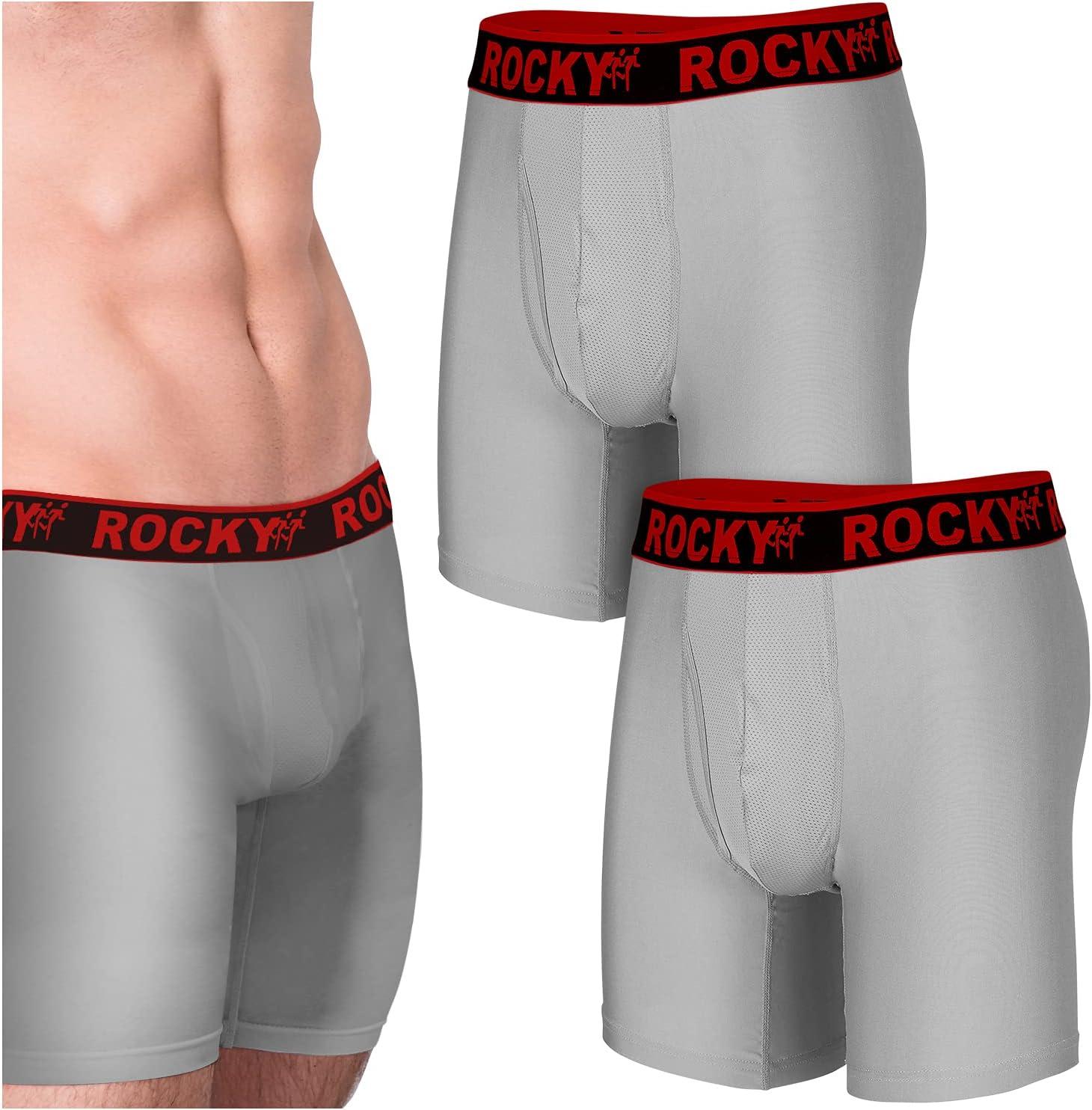 image:imageRocky Mens Boxer Briefs 4Way High Performance Pouch Underwear 2Pack TaglessGrey Red Waistband