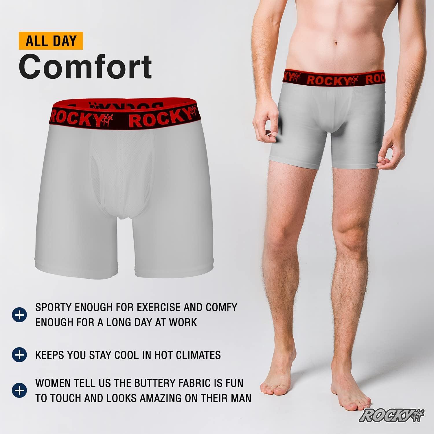 image:imageRocky Mens Boxer Briefs 4Way High Performance Pouch Underwear 2Pack TaglessGrey Red Waistband