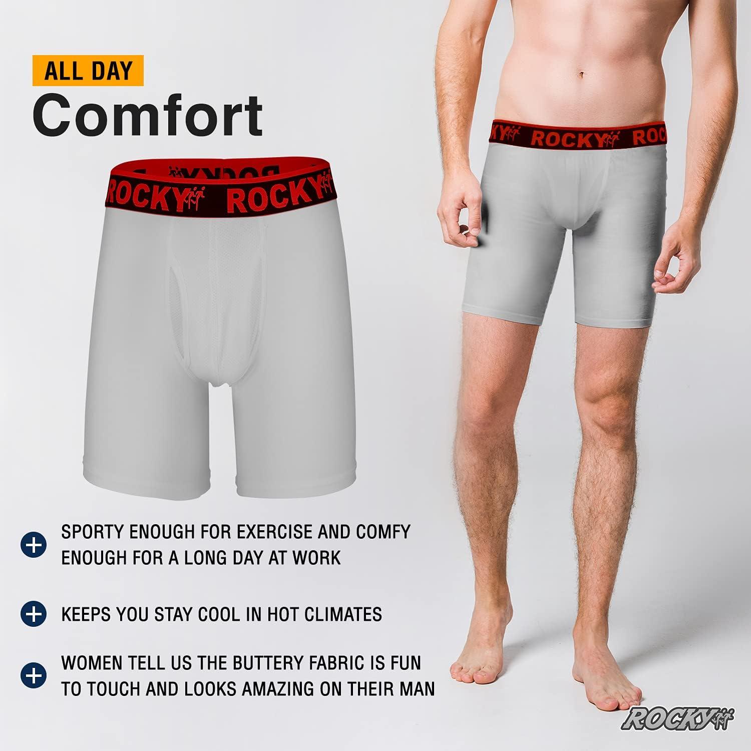 image:imageRocky Mens Boxer Briefs 4Way High Performance Pouch Underwear 2Pack TaglessGrey Red Waistband