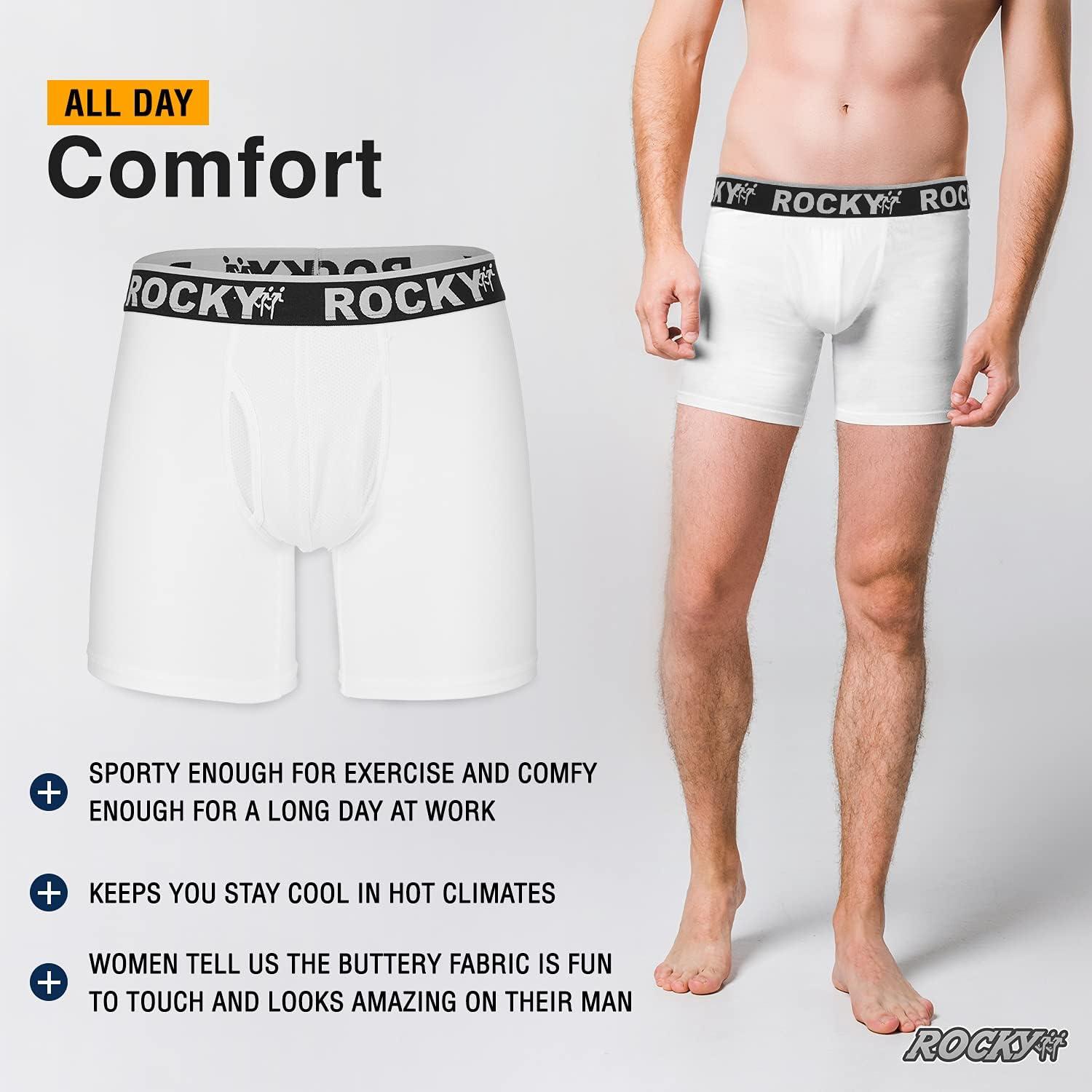 image:imageRocky Mens Boxer Briefs 4Way High Performance Pouch Underwear 2Pack TaglessWhite Grey Waistband