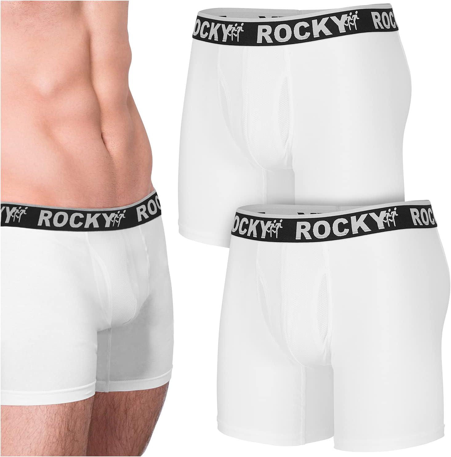 image:imageRocky Mens Boxer Briefs 4Way High Performance Pouch Underwear 2Pack TaglessWhite Grey Waistband