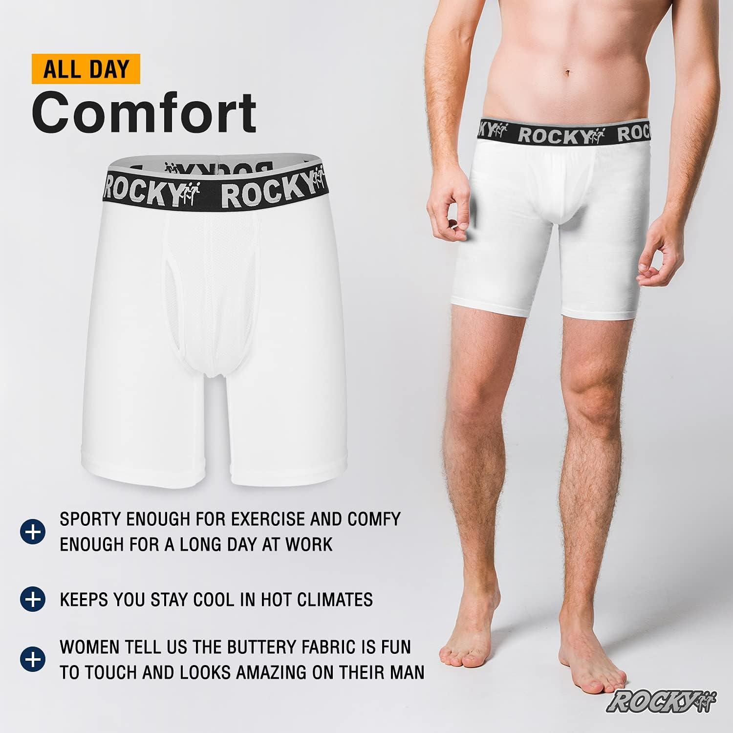 image:imageRocky Mens Boxer Briefs 4Way High Performance Pouch Underwear 2Pack TaglessWhite Grey Waistband
