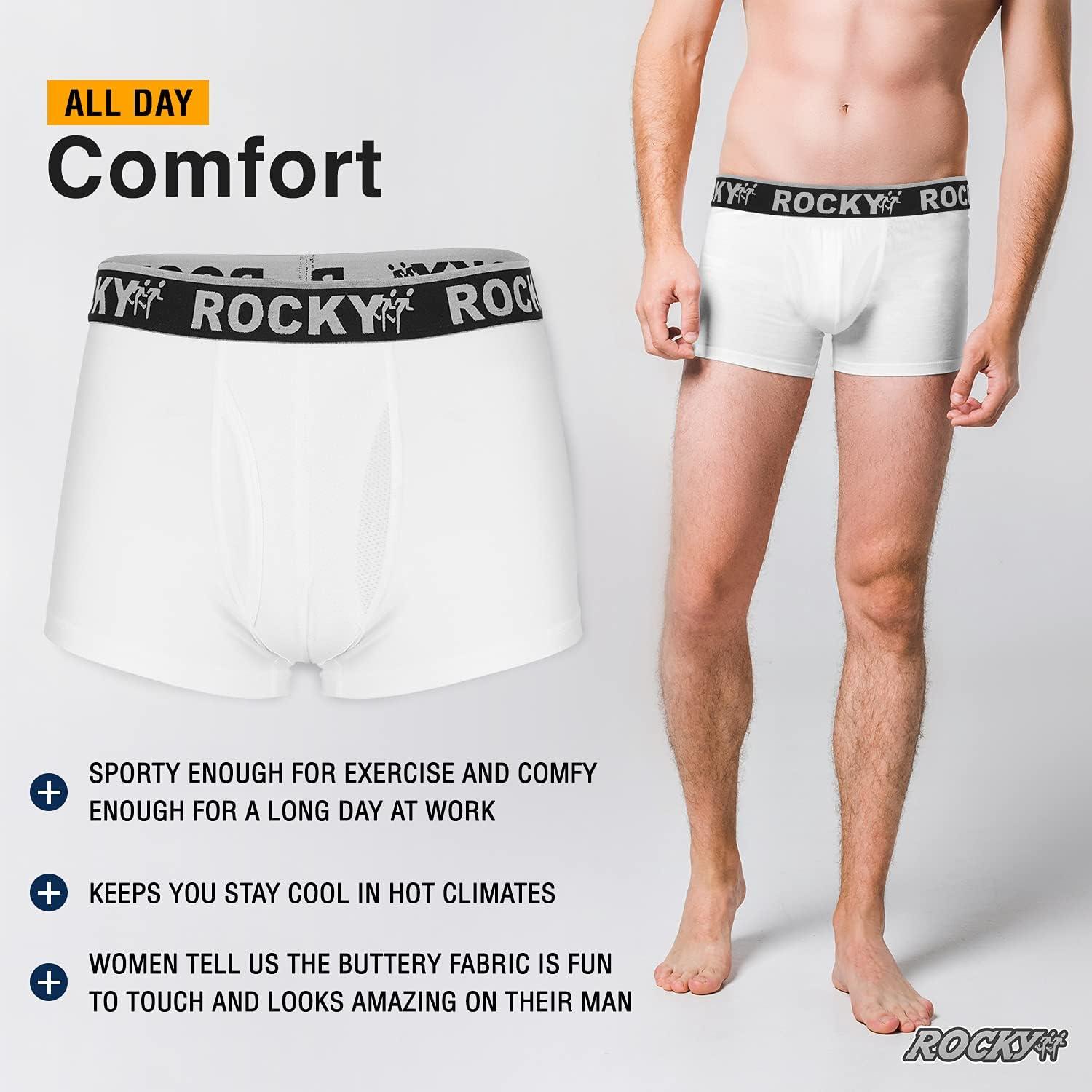 image:imageRocky Mens Boxer Briefs 4Way High Performance Pouch Underwear 2Pack TaglessWhite Grey Waistband