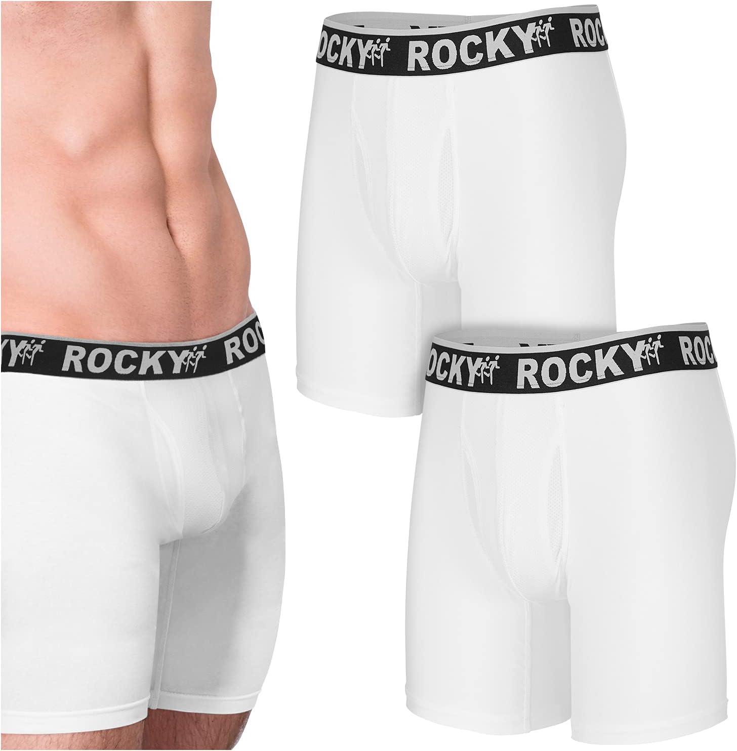 image:imageRocky Mens Boxer Briefs 4Way High Performance Pouch Underwear 2Pack TaglessWhite Grey Waistband