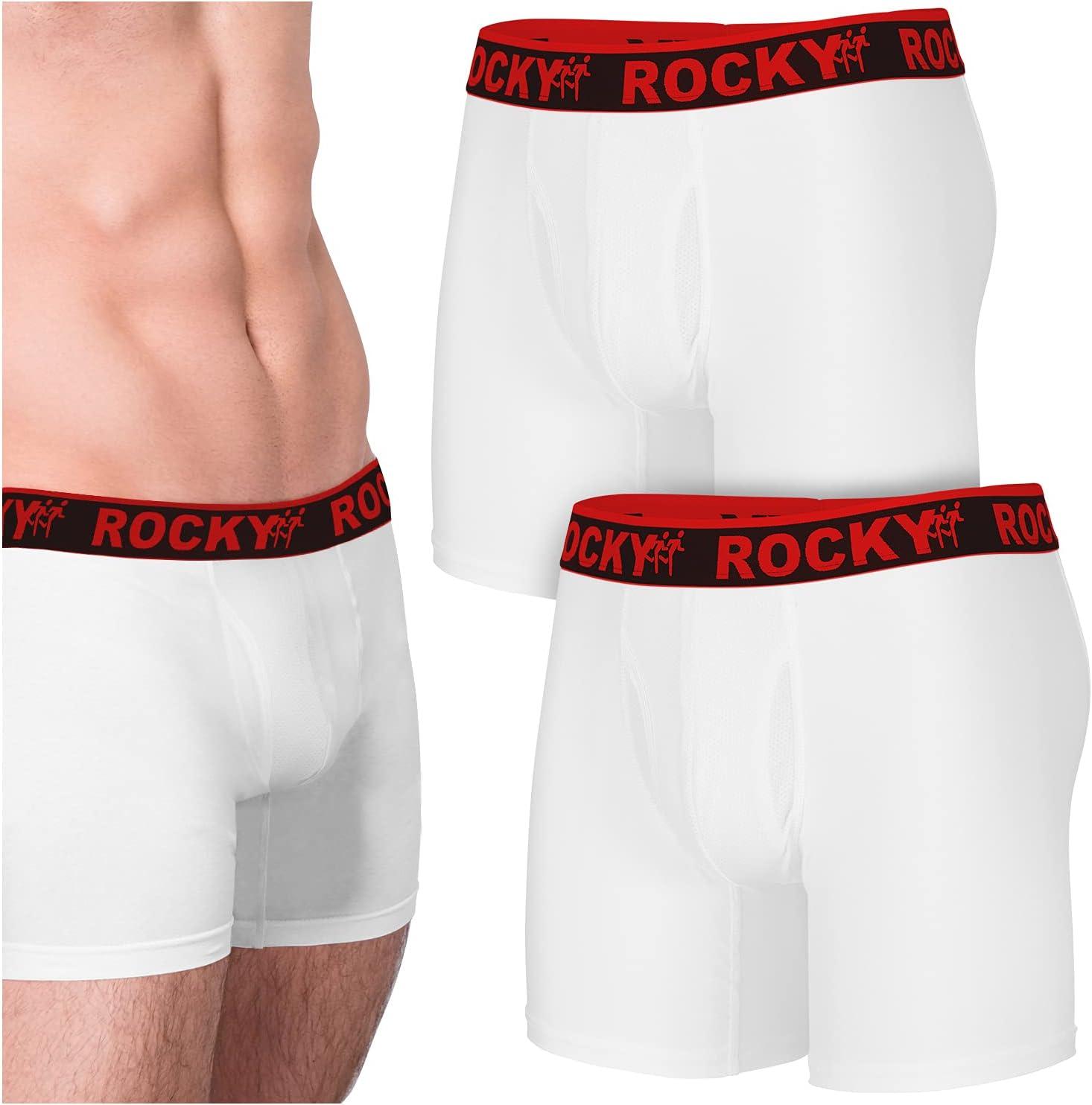 image:imageRocky Mens Boxer Briefs 4Way High Performance Pouch Underwear 2Pack TaglessWhite Red Waistband