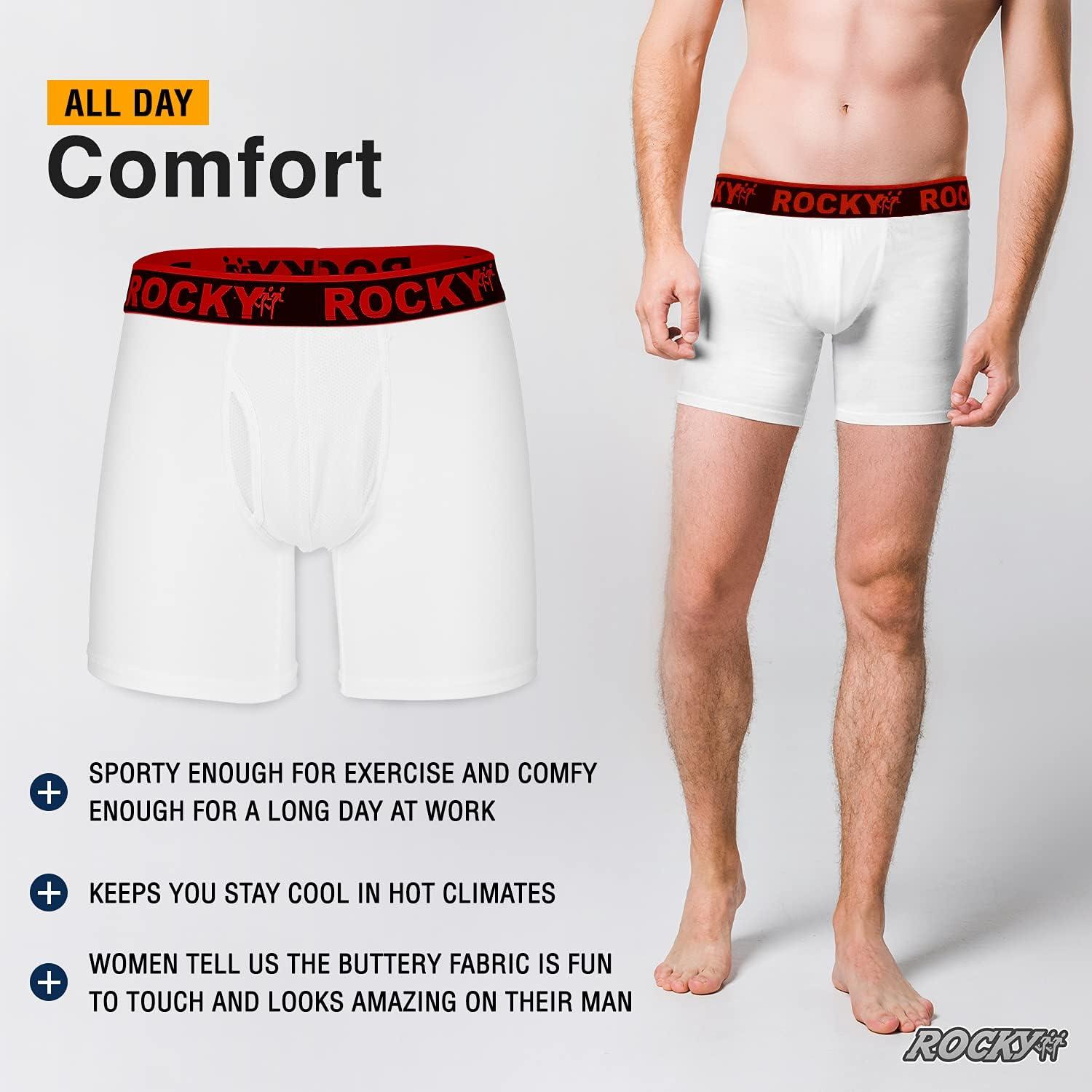 image:imageRocky Mens Boxer Briefs 4Way High Performance Pouch Underwear 2Pack TaglessWhite Red Waistband