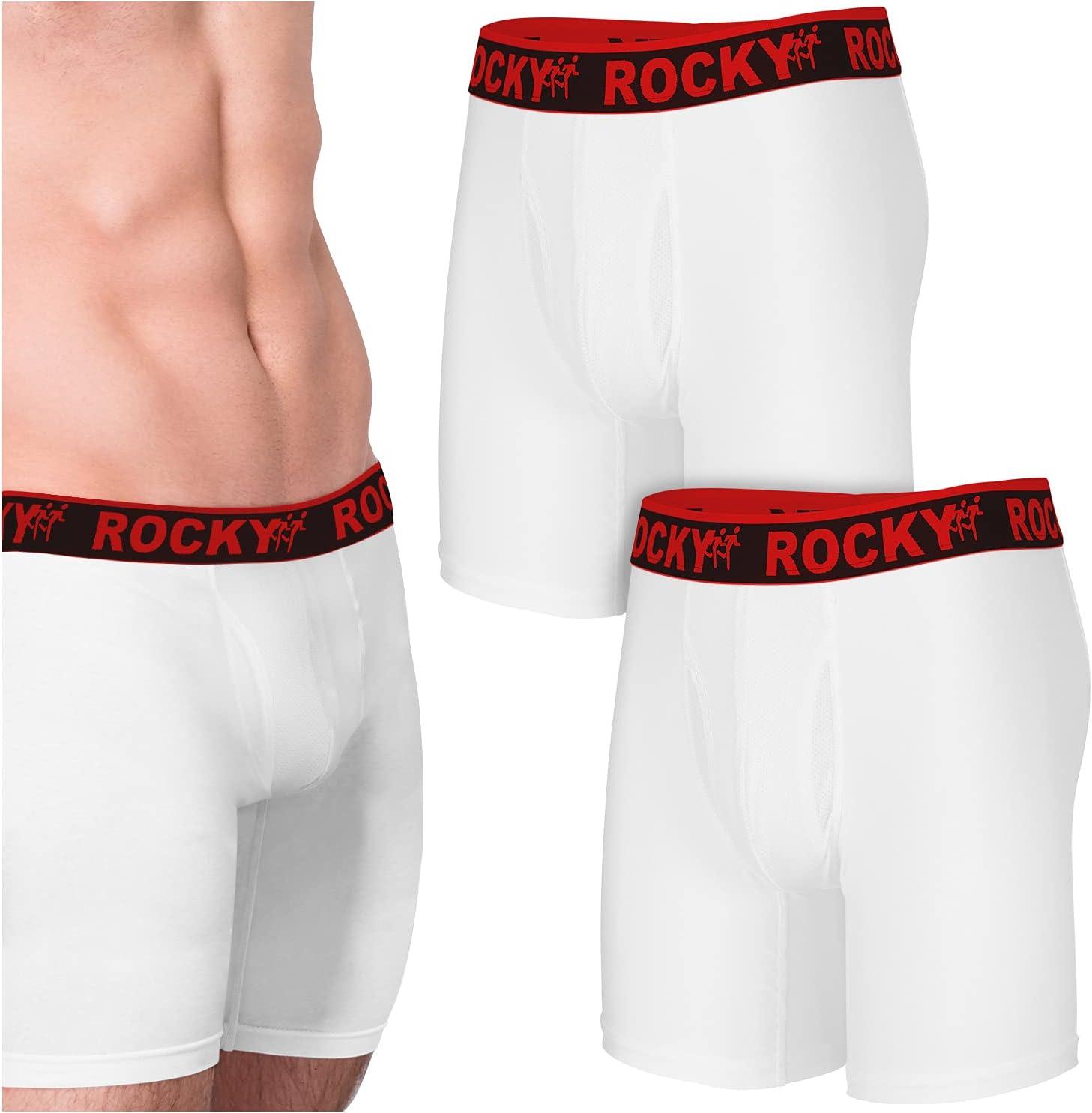 image:imageRocky Mens Boxer Briefs 4Way High Performance Pouch Underwear 2Pack TaglessWhite Red Waistband