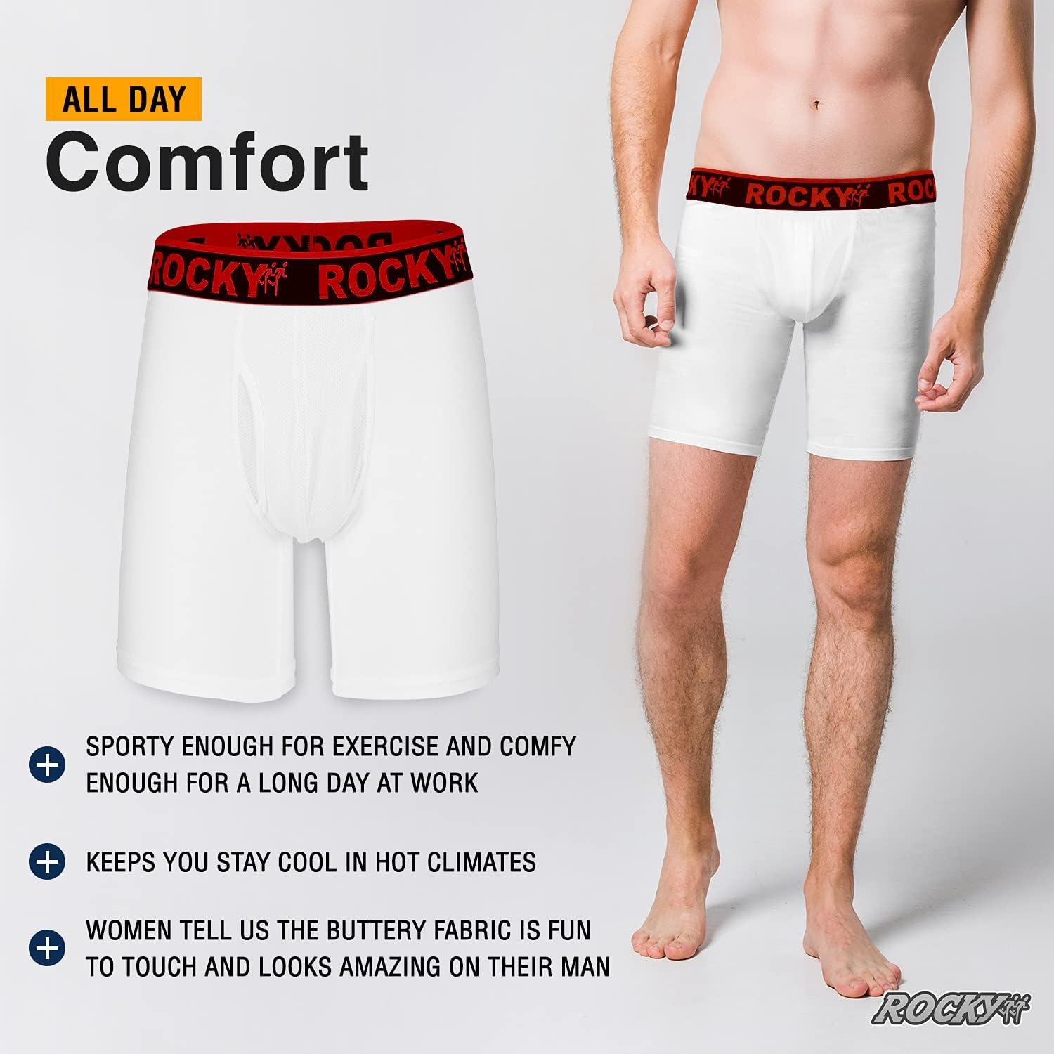 image:imageRocky Mens Boxer Briefs 4Way High Performance Pouch Underwear 2Pack TaglessWhite Red Waistband