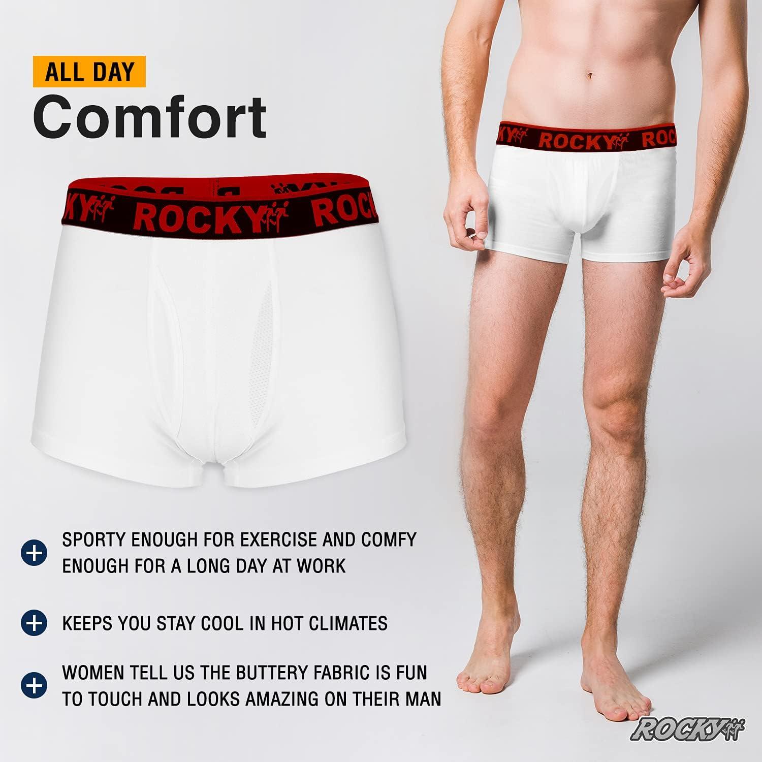 image:imageRocky Mens Boxer Briefs 4Way High Performance Pouch Underwear 2Pack TaglessWhite Red Waistband