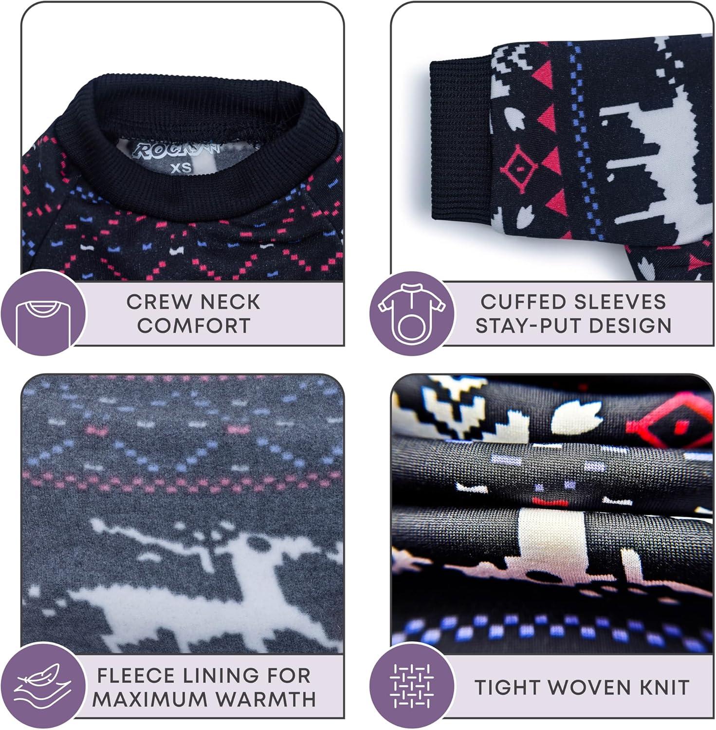 image:imageRocky Thermal Jacket Clothes Fleece Lined Sweater for Dogs Puppies Warm Coat Bodysuit Onesie One Piece Vest Pet Jammies with Leg Warmers for Small Medium Large Dogs Cats Rope SmallChristmas