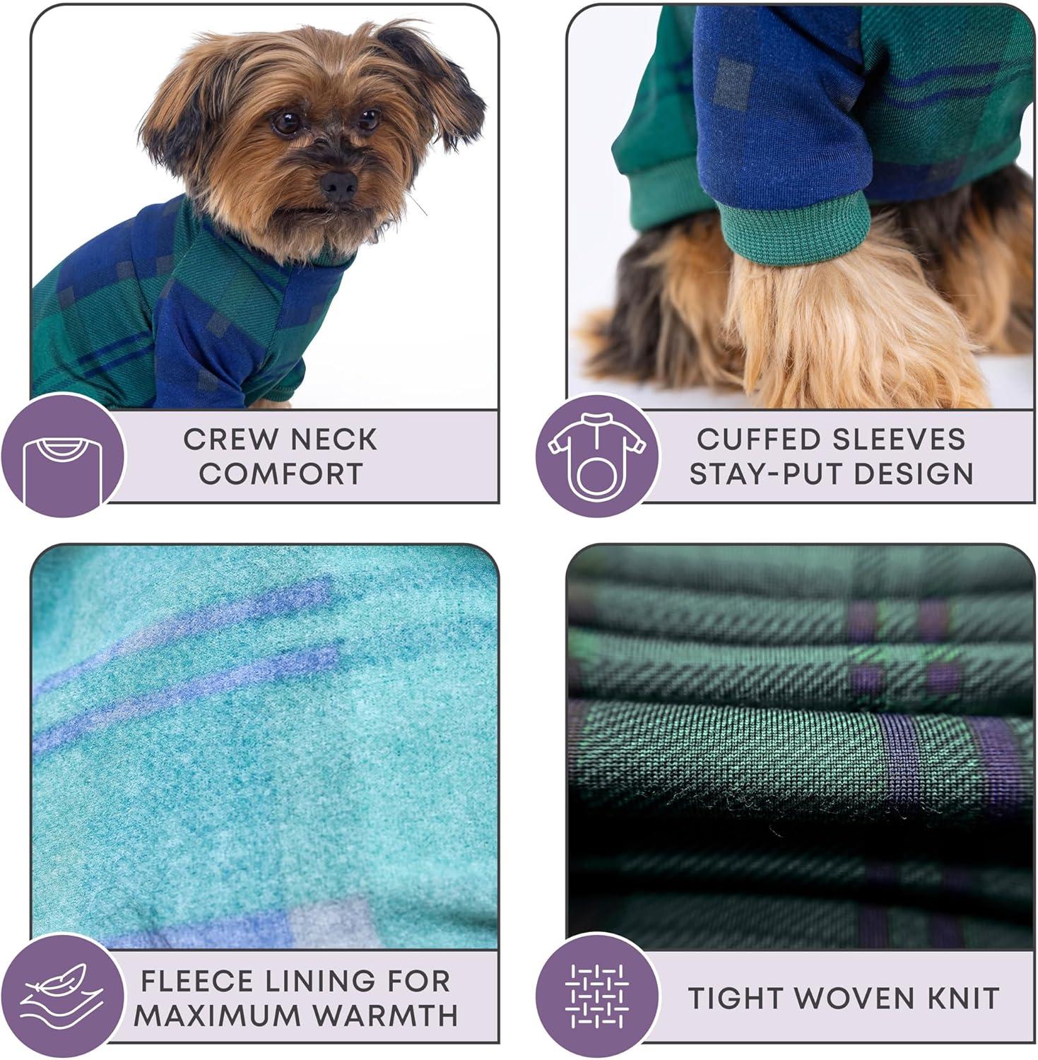 image:imageRocky Thermal Jacket Clothes Fleece Lined Sweater for Dogs Puppies Warm Coat Bodysuit Onesie One Piece Vest Pet Jammies with Leg Warmers for Small Medium Large Dogs Cats Rope SmallGreen Plaid