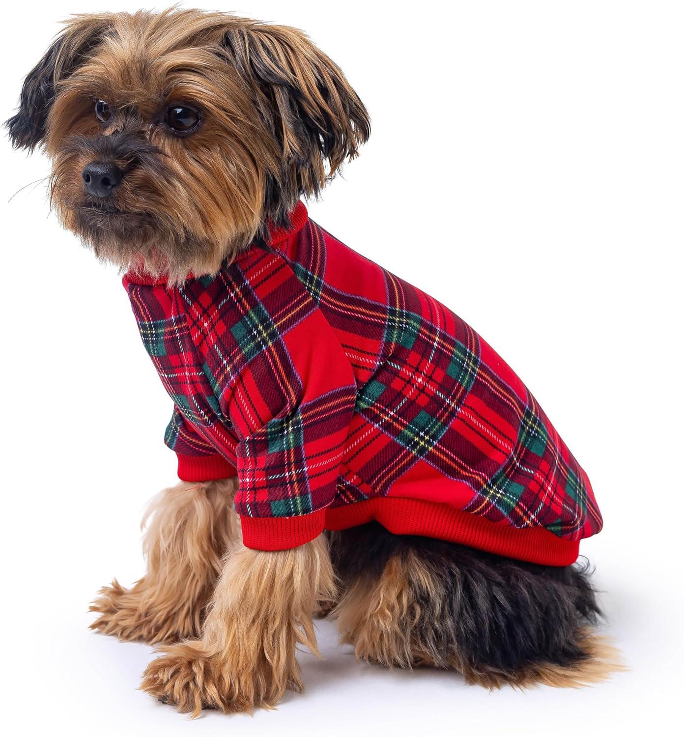 image:imageRocky Thermal Jacket Clothes Fleece Lined Sweater for Dogs Puppies Warm Coat Bodysuit Onesie One Piece Vest Pet Jammies with Leg Warmers for Small Medium Large Dogs Cats Rope SmallRed Plaid