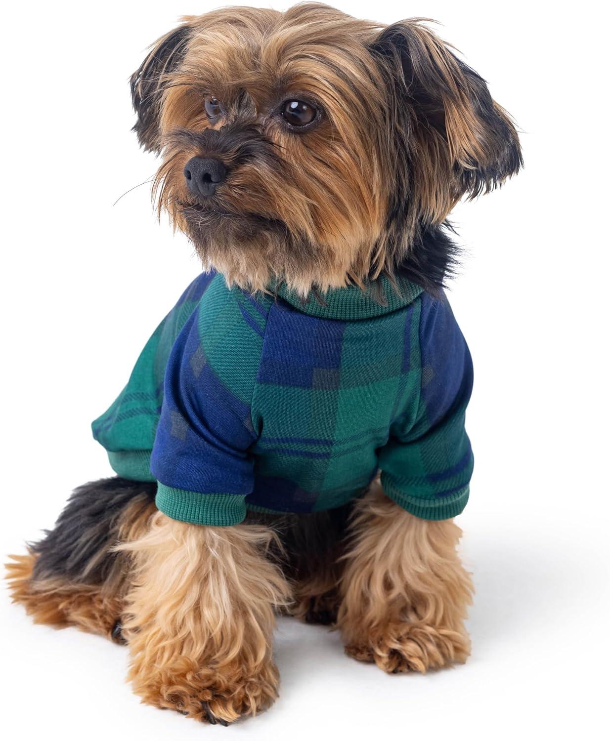 image:imageRocky Thermal Jacket Clothes Fleece Lined Sweater for Dogs Puppies Warm Coat Bodysuit Onesie One Piece Vest Pet Jammies with Leg Warmers for Small Medium Large Dogs Cats Rope SmallGreen Plaid