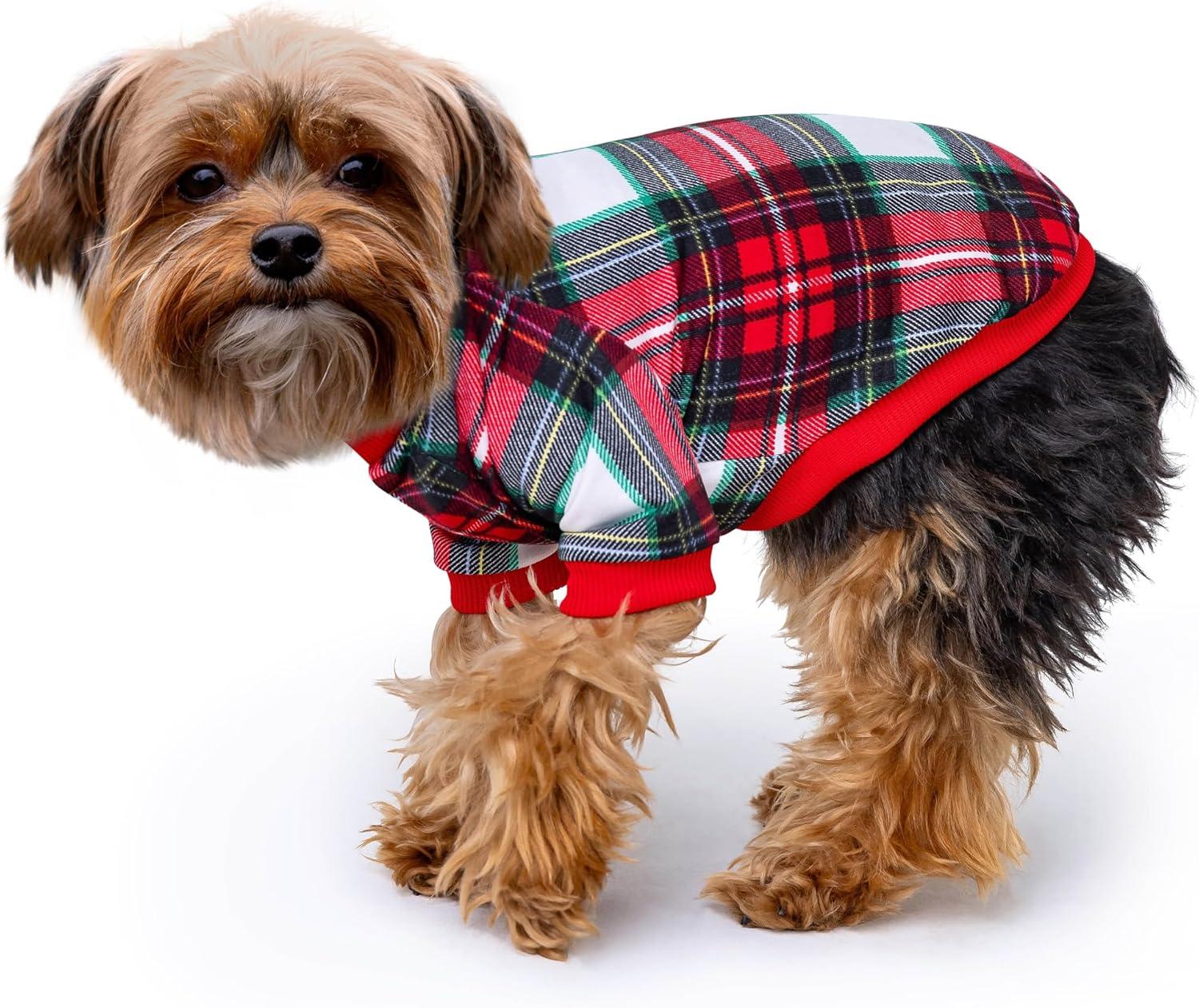 image:imageRocky Thermal Jacket Clothes Fleece Lined Sweater for Dogs Puppies Warm Coat Bodysuit Onesie One Piece Vest Pet Jammies with Leg Warmers for Small Medium Large Dogs Cats Rope SmallWhite Plaid