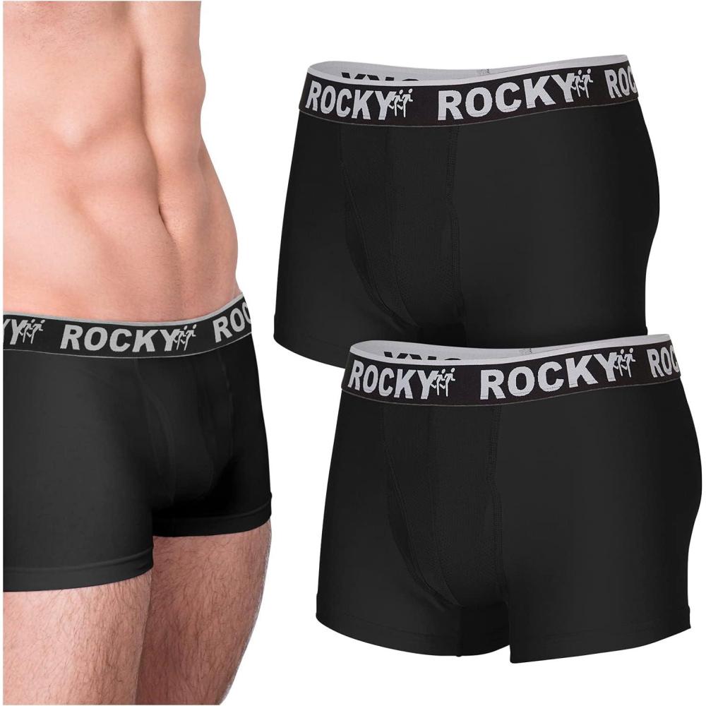 image:imageRocky Mens Boxer Briefs 4Way High Performance Pouch Underwear 2Pack TaglessBlack Grey Waistband