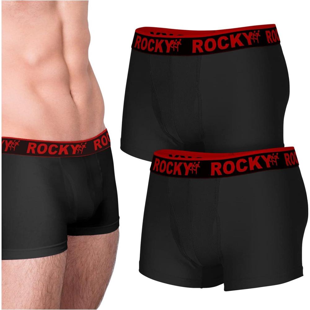 image:imageRocky Mens Boxer Briefs 4Way High Performance Pouch Underwear 2Pack TaglessBlack Red Waistband