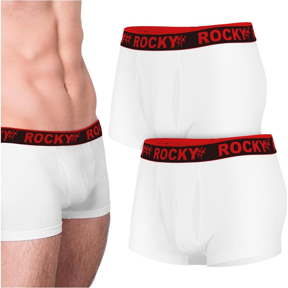 image:imageRocky Mens Boxer Briefs 4Way High Performance Pouch Underwear 2Pack TaglessWhite Red Waistband