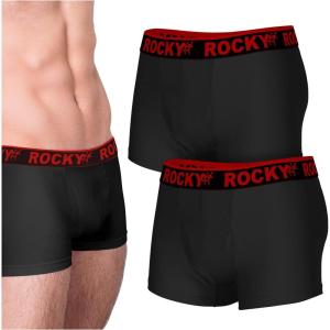 Rocky Men’s Boxer Briefs 4-Way High Performance Pouch Underwear, 2-Pack Tagless(Black & Red Waistband)