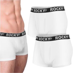 Rocky Men’s Boxer Briefs 4-Way High Performance Pouch Underwear, 2-Pack Tagless(White & Grey Waistband)