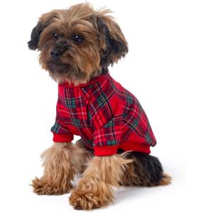 Rocky Thermal Jacket Clothes Fleece Lined Sweater for Dogs, Puppies, Warm Coat Bodysuit Onesie One Piece Vest Pet Jammies with Leg Warmers for Small, Medium, Large Dogs Cats (Rope, Small)(Red Plaid)