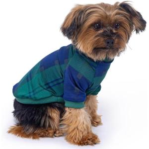 Rocky Thermal Jacket Clothes Fleece Lined Sweater for Dogs, Puppies, Warm Coat Bodysuit Onesie One Piece Vest Pet Jammies with Leg Warmers for Small, Medium, Large Dogs Cats (Rope, Small)(Green Plaid)