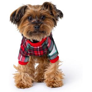 Rocky Thermal Jacket Clothes Fleece Lined Sweater for Dogs, Puppies, Warm Coat Bodysuit Onesie One Piece Vest Pet Jammies with Leg Warmers for Small, Medium, Large Dogs Cats (Rope, Small)(White Plaid)