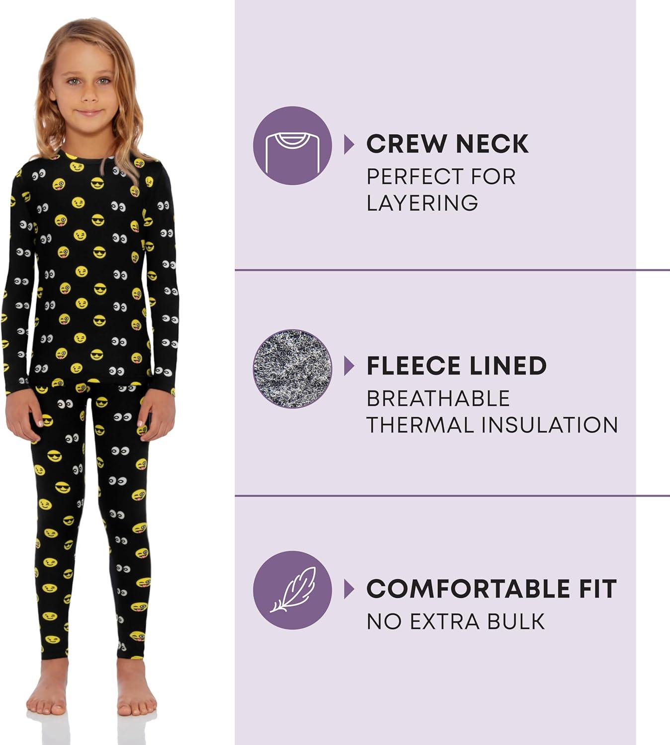 image:imageRocky Thermal Underwear for Kids Girls Thermals Long Johns Underwear Base Layer for Cold weatherskiingBlack Emoji Design