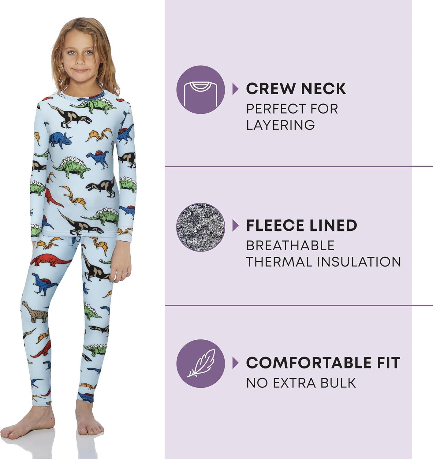image:imageRocky Thermal Underwear for Kids Girls Thermals Long Johns Underwear Base Layer for Cold weatherskiingDinosaur