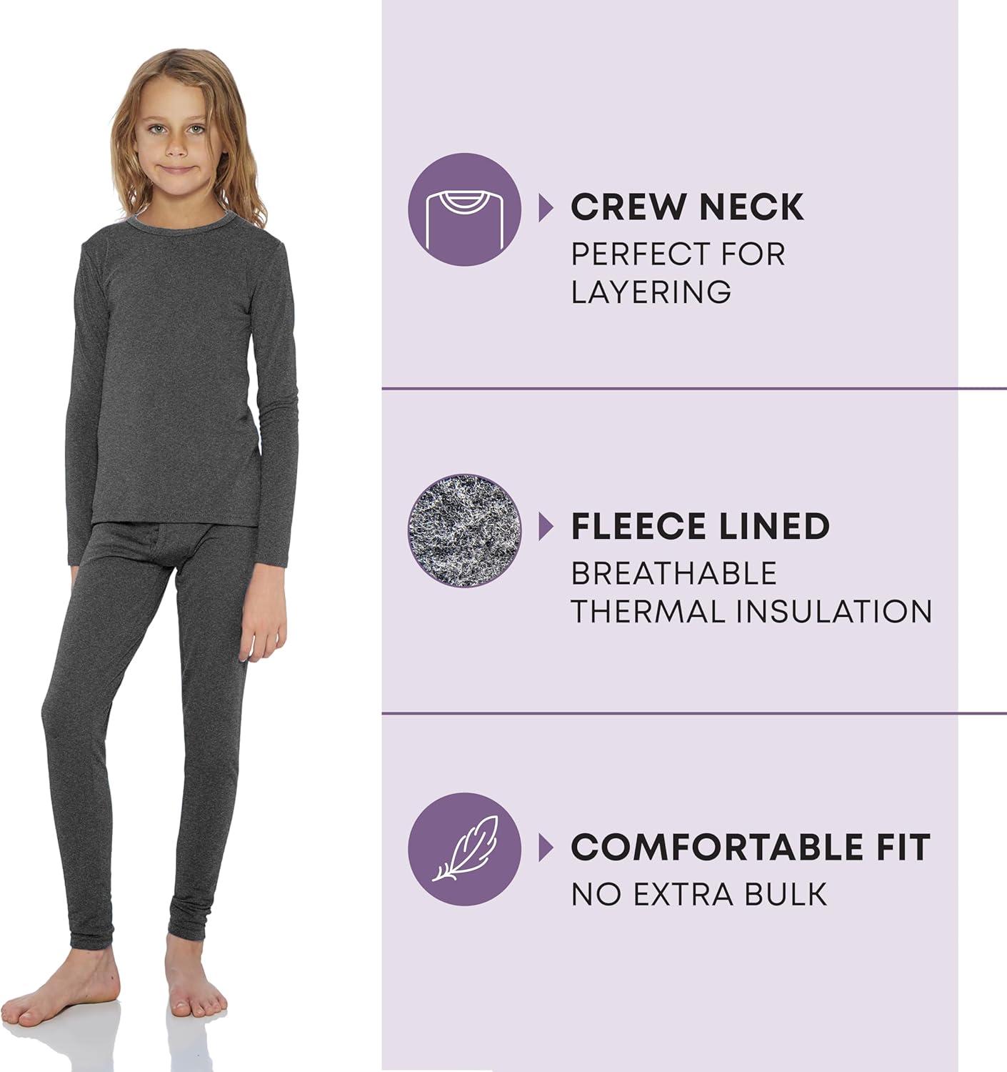 image:imageRocky Thermal Underwear for Kids Girls Thermals Long Johns Underwear Base Layer for Cold weatherskiingMelange Grey