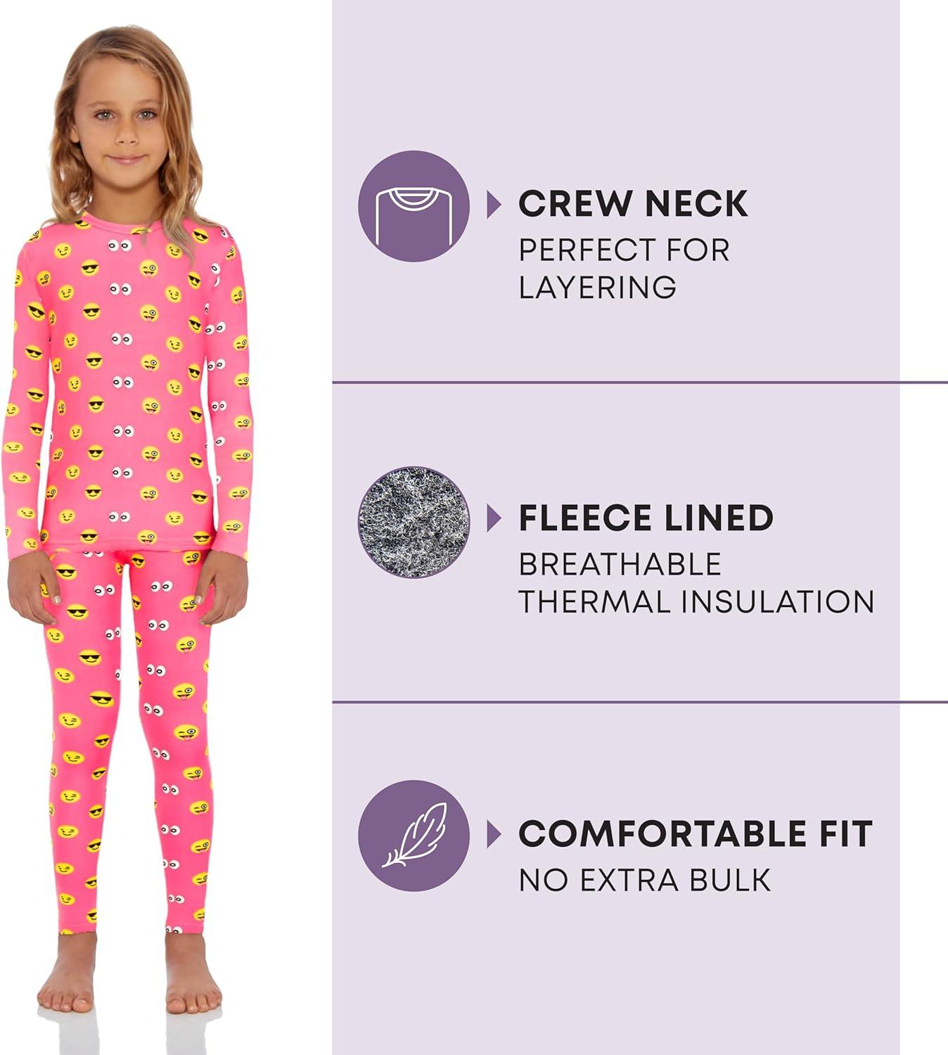 image:imageRocky Thermal Underwear for Kids Girls Thermals Long Johns Underwear Base Layer for Cold weatherskiingPink Emoji Design