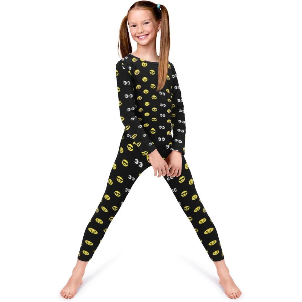 image:imageRocky Thermal Underwear for Kids Girls Thermals Long Johns Underwear Base Layer for Cold weatherskiingBlack Emoji Design