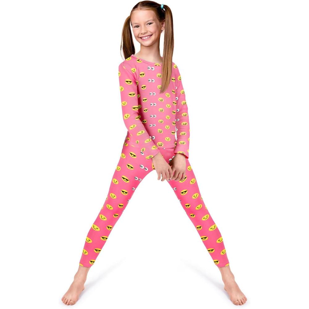 image:imageRocky Thermal Underwear for Kids Girls Thermals Long Johns Underwear Base Layer for Cold weatherskiingPink Emoji Design